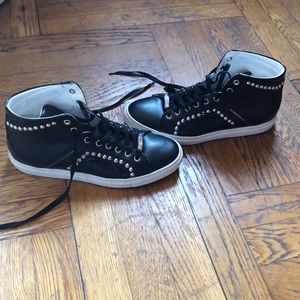Women’s Black Leather High-Top Fashion Sneaker